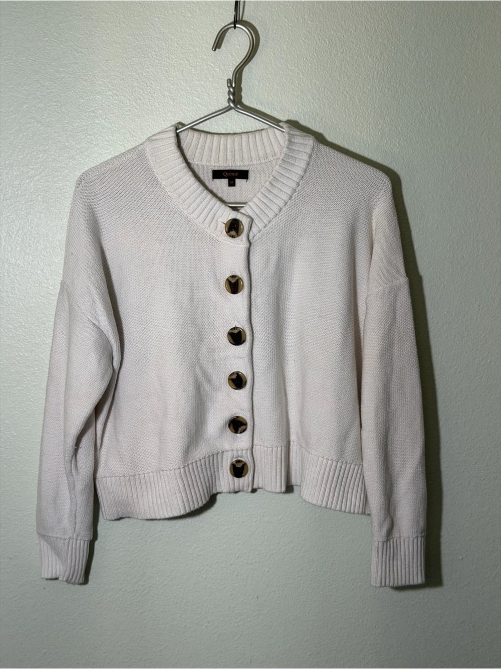 Quince 100% Organic Cotton Cropped Cardigan in Ivory Women’s Sz Medium
